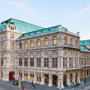 Vienna, Austria - September 28, 2015: view of Vienna State Opera House and people on Albertinaplatz. Wiener Staatsoper produces 50-70 operas and ballets in about 300 performance per year