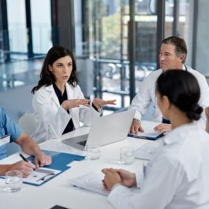 Shot of a group of doctors having a meeting in a modern hospital